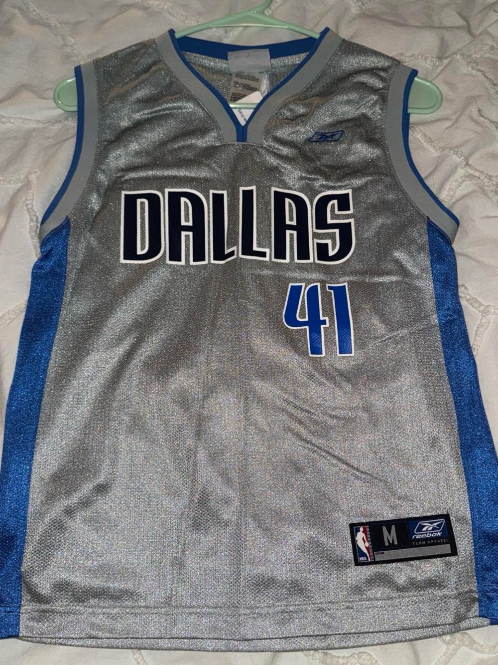 Reebok Dallas #41 Silver and Blue NBA Jersey